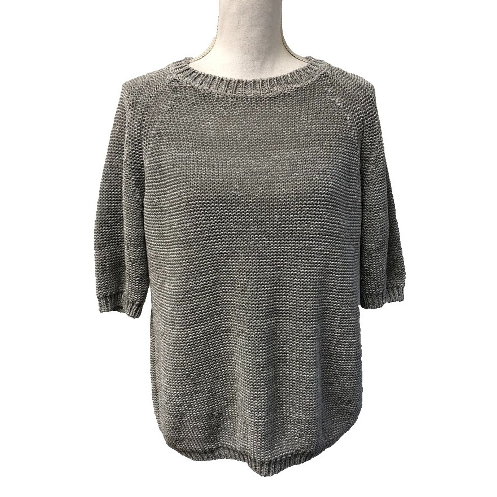 Max Mara Sweater Jumper Womens Large Silver Gray Crew Neck Short Sleeve